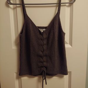 Olive wool lace up top